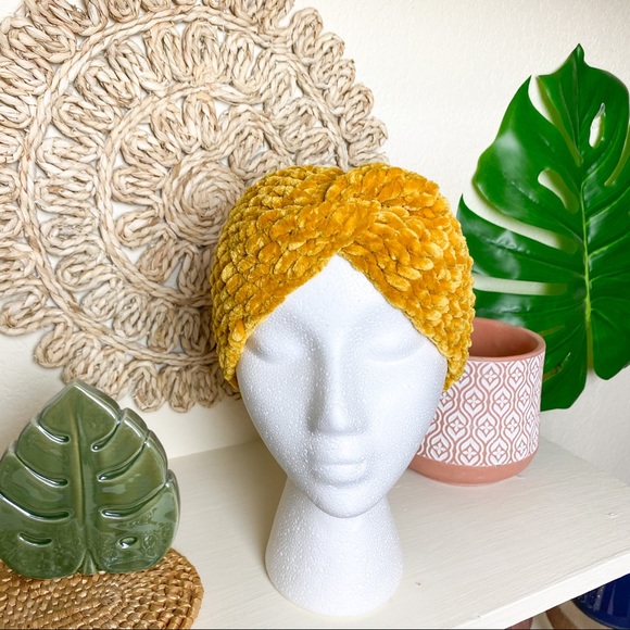Velvet Headwrap Twisted Earwarmer Handmade mustard - Picture 2 of 5